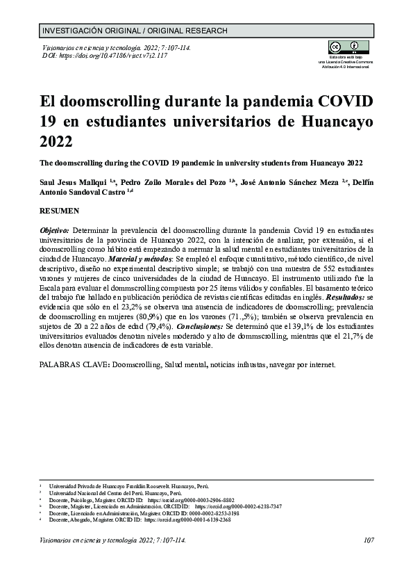 (PDF) El doomscrolling durante la pandemia COVID 19 en estudiantes ...