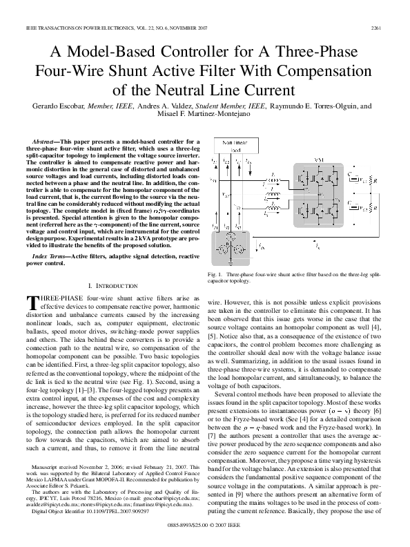 (PDF) A Model-Based Controller for A Three-Phase Four-Wire Shunt Active ...