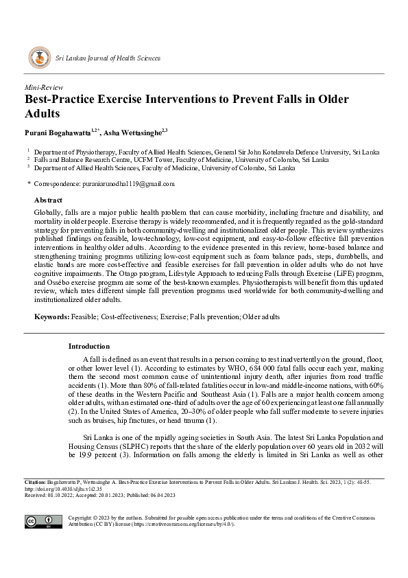 (PDF) Best-Practice Exercise Interventions to Prevent Falls in Older Adults