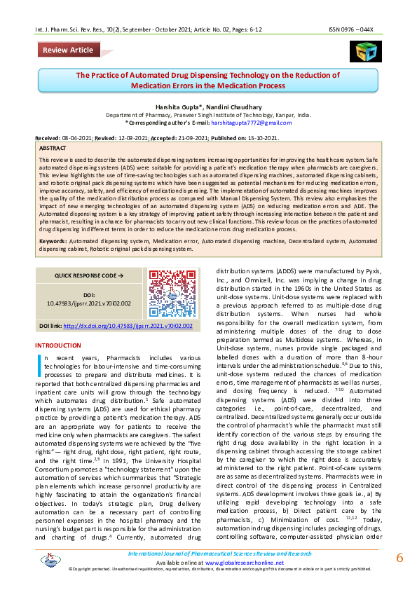 (PDF) The Practice of Automated Drug Dispensing Technology on the ...