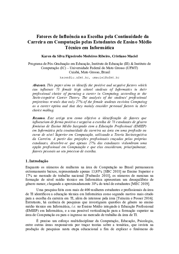 (PDF) Fatores de Influência na Escolha pela Continuidade da Carreira em ...