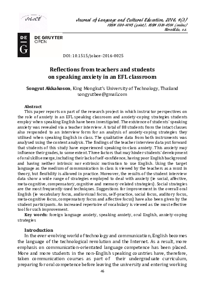 (PDF) Reflections from teachers and students on speaking anxiety in an ...