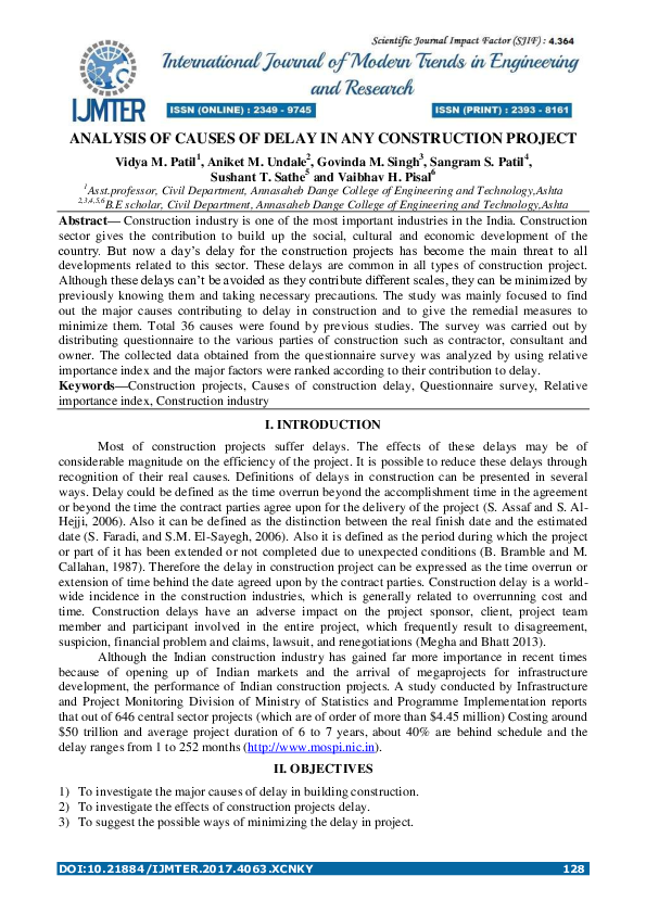 (PDF) Analysis of Causes of Delay in Any Construction Project