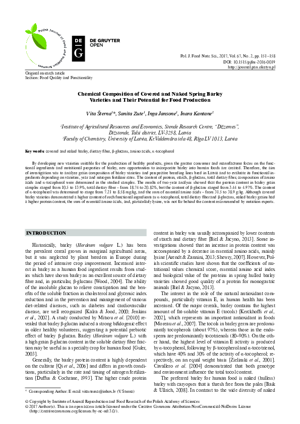 (PDF) Chemical Composition of Covered and Naked Spring Barley Varieties ...