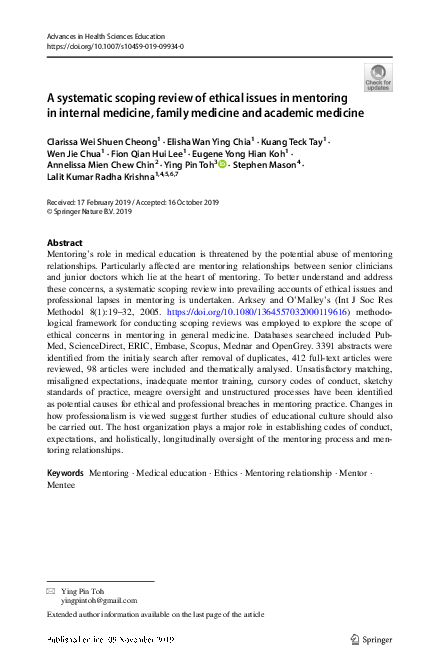 (PDF) A systematic scoping review of ethical issues in mentoring in ...