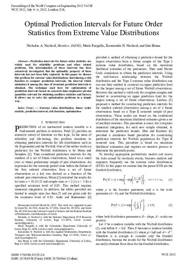 (PDF) Optimal Prediction Intervals for Future Order Statistics from ...