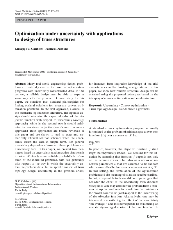 (PDF) Optimization under uncertainty with applications to design of ...
