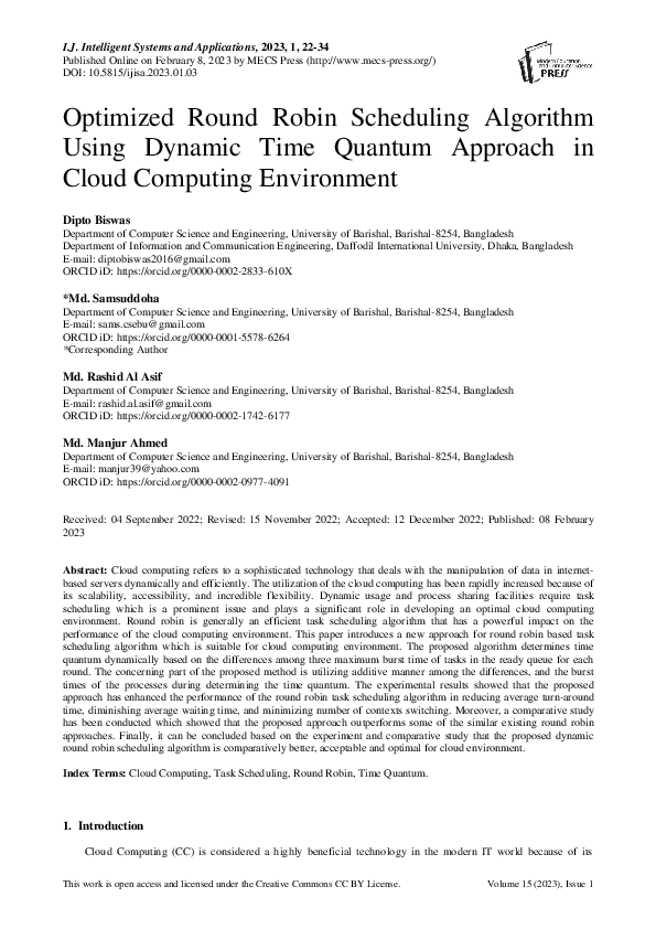 (PDF) Optimized Round Robin Scheduling Algorithm Using Dynamic Time ...