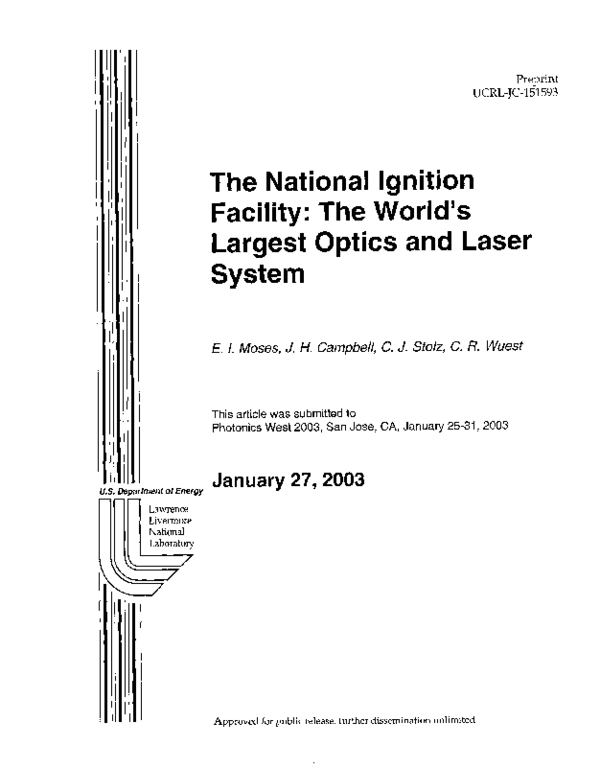 (PDF) The National Ignition Facility the world's largest optics and