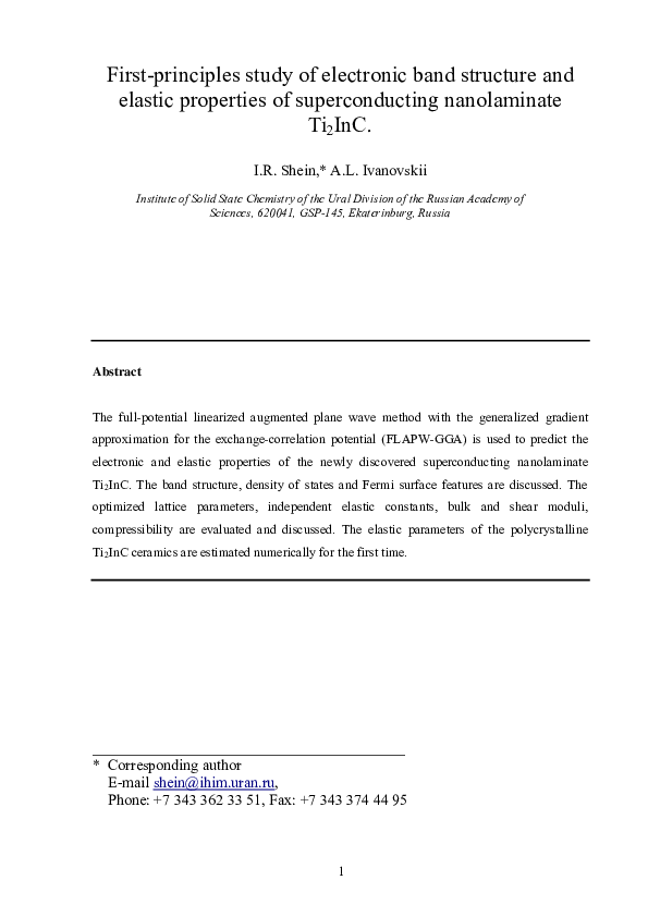 (PDF) First-principles study of electronic band structure and elastic ...
