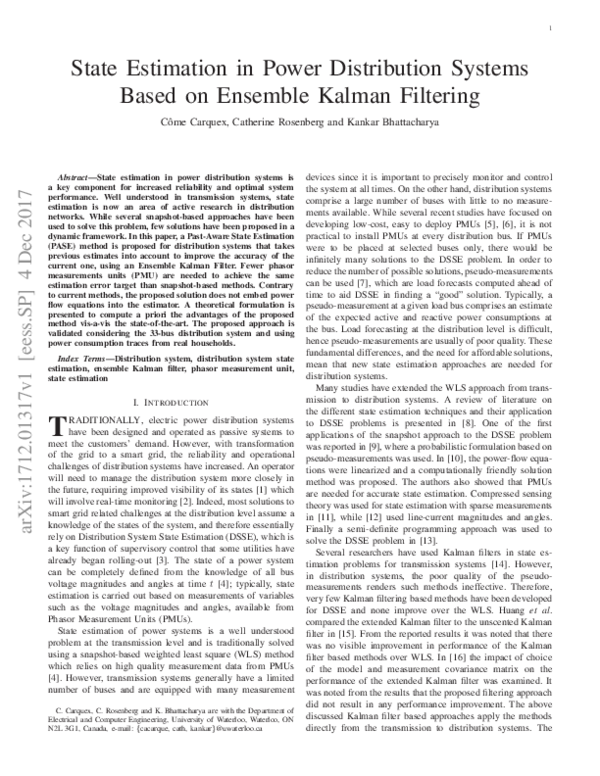 (PDF) State Estimation in Power Distribution Systems Based on Ensemble ...
