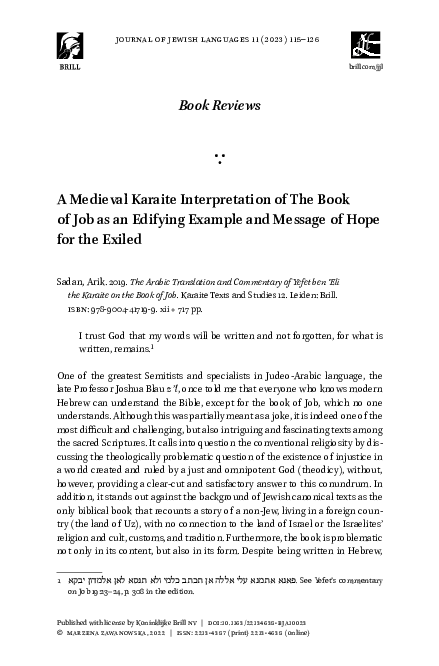 (PDF) A Medieval Karaite Interpretation of The Book of Job as an ...