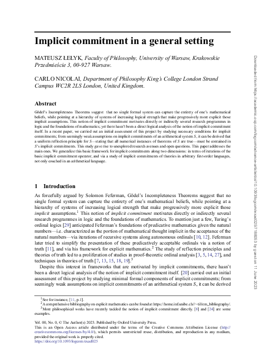 (PDF) Implicit commitment in a general setting