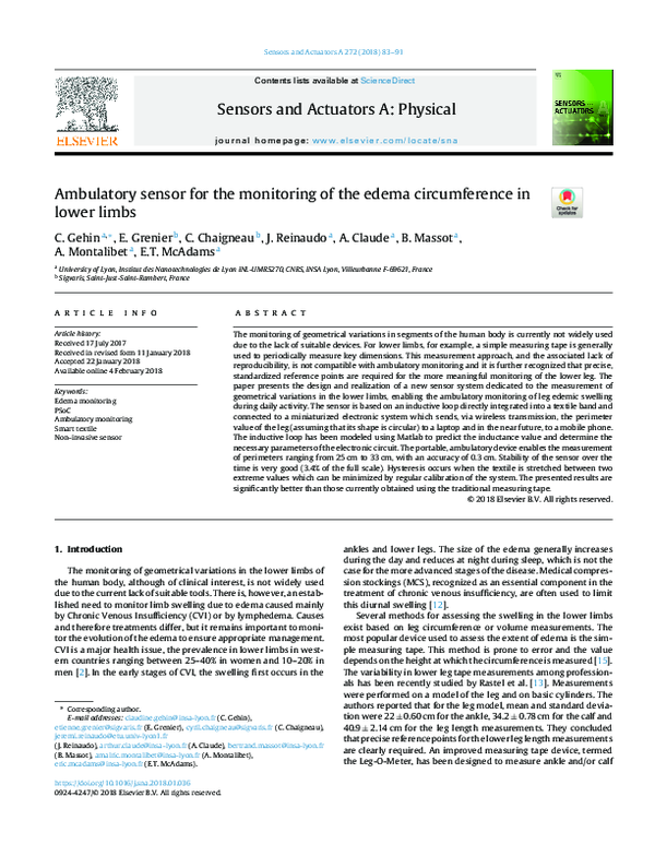 (PDF) Ambulatory sensor for the monitoring of the edema circumference ...