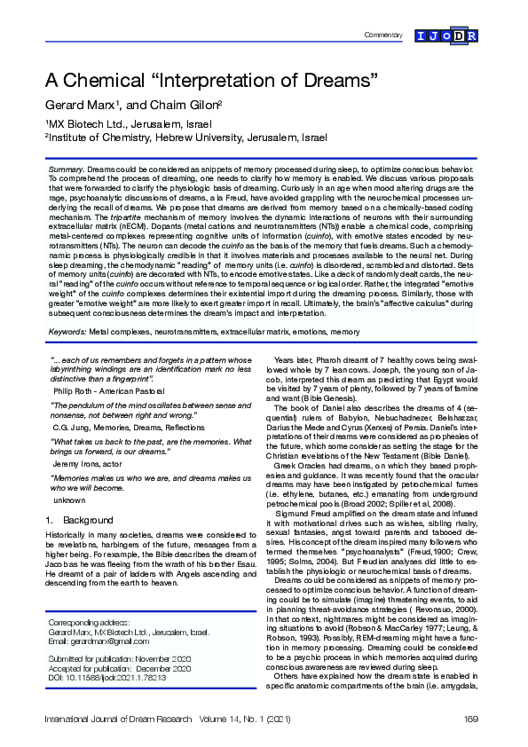 (PDF) A Chemical “Interpretation of Dreams”