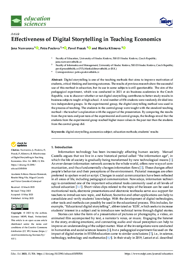 (PDF) Effectiveness of Digital Storytelling in Teaching Economics