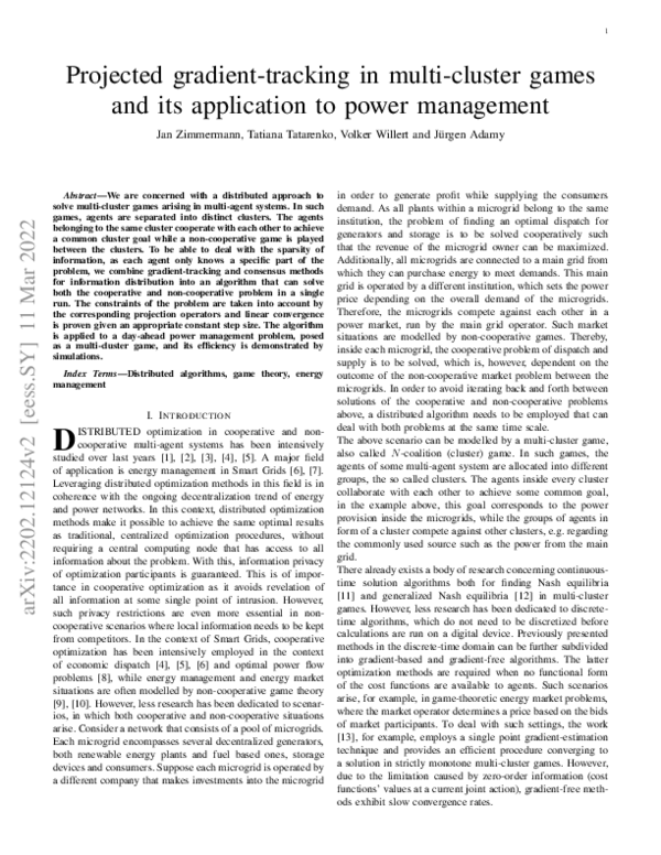 (PDF) Projected gradient-tracking in multi-cluster games and its ...