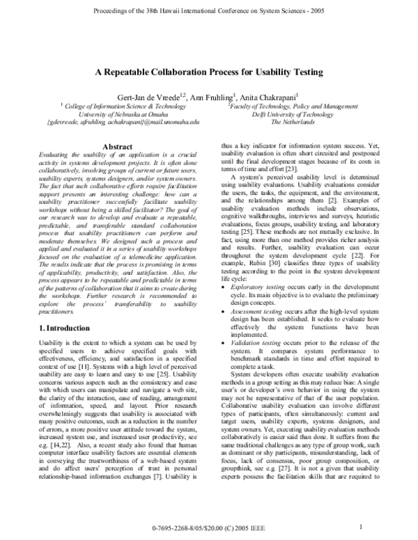 (PDF) A Repeatable Collaboration Process for Usability Testing