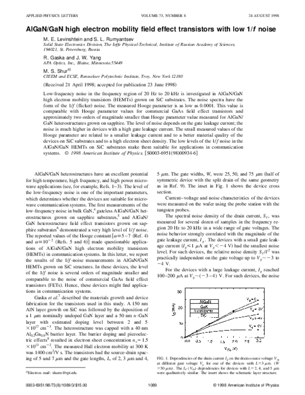 (PDF) AlGaN/GaN high electron mobility field effect transistors with ...
