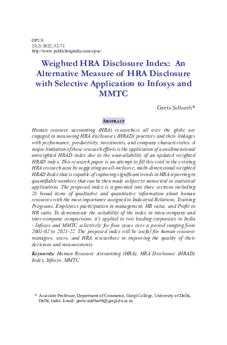 (PDF) Weighted HRA Disclosure Index: An Alternative Measure of HRA ...