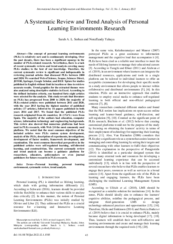 (PDF) A Systematic Review and Trend Analysis of Personal Learning ...