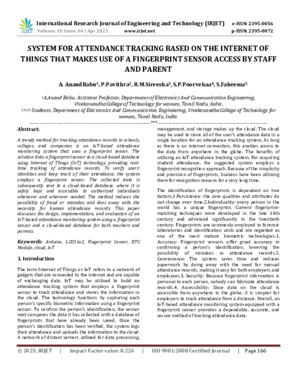 (PDF) SYSTEM FOR ATTENDANCE TRACKING BASED ON THE INTERNET OF THINGS ...