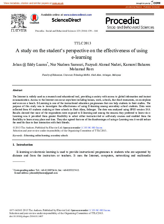 (PDF) A Study on the Student's Perspective on the Effectiveness of ...