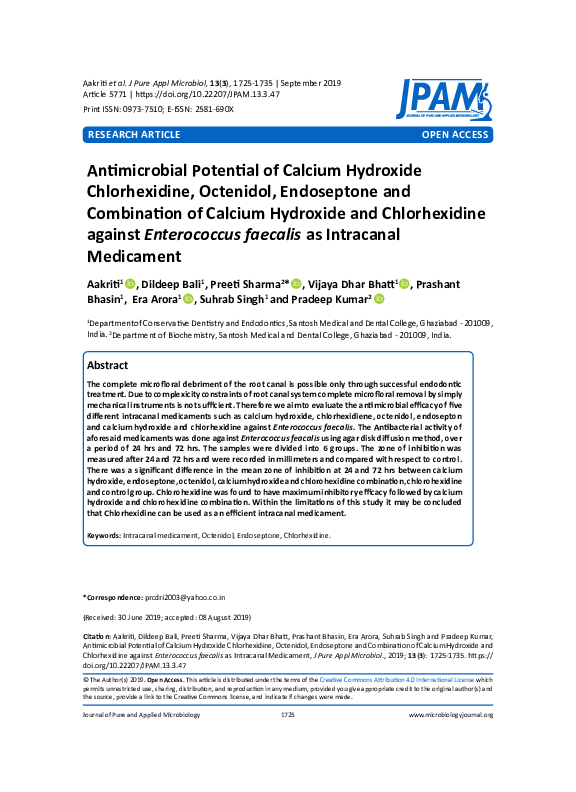 (PDF) Antimicrobial Effects of Calcium Hydroxide and Chlorhexidine on ...