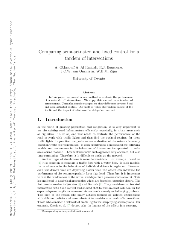 (PDF) Comparing semi-actuated and fixed control for a tandem of ...
