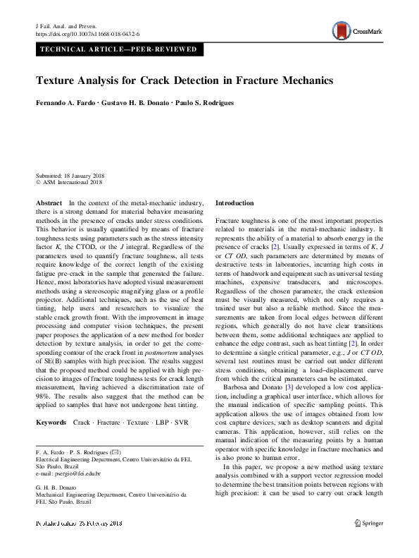 (PDF) Texture Analysis for Crack Detection in Fracture Mechanics