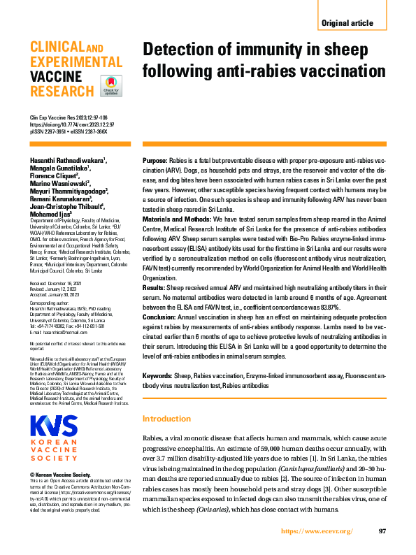 (PDF) Detection of immunity in sheep following anti-rabies vaccination