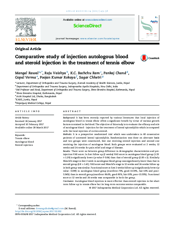 (PDF) Comparative study of injection autologous blood and steroid ...