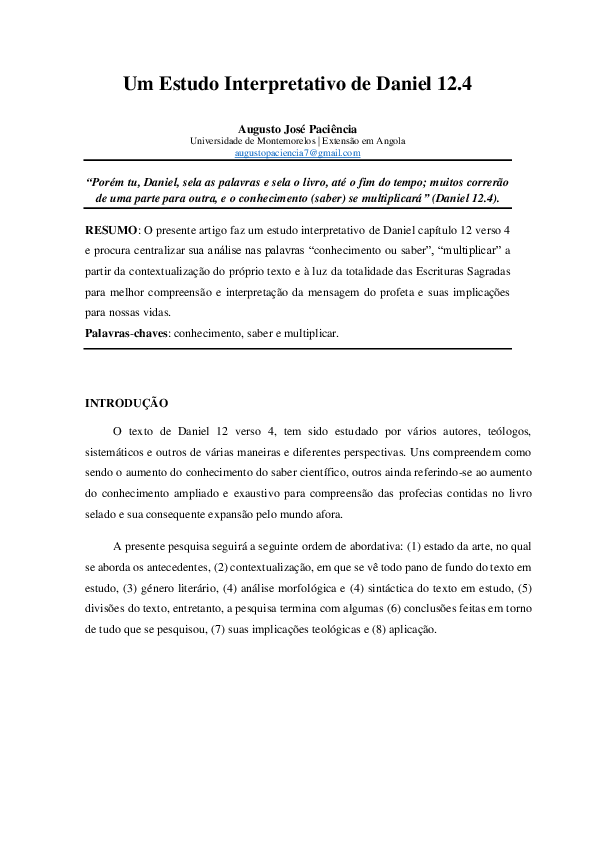 (PDF) Um Estudo Interpretativo de Daniel 12.4