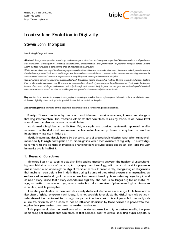 (PDF) Iconics: Icon Evolution in Digitality