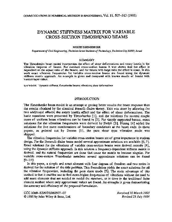 (PDF) Dynamic stiffness matrix for variable cross-section Timoshenko beams