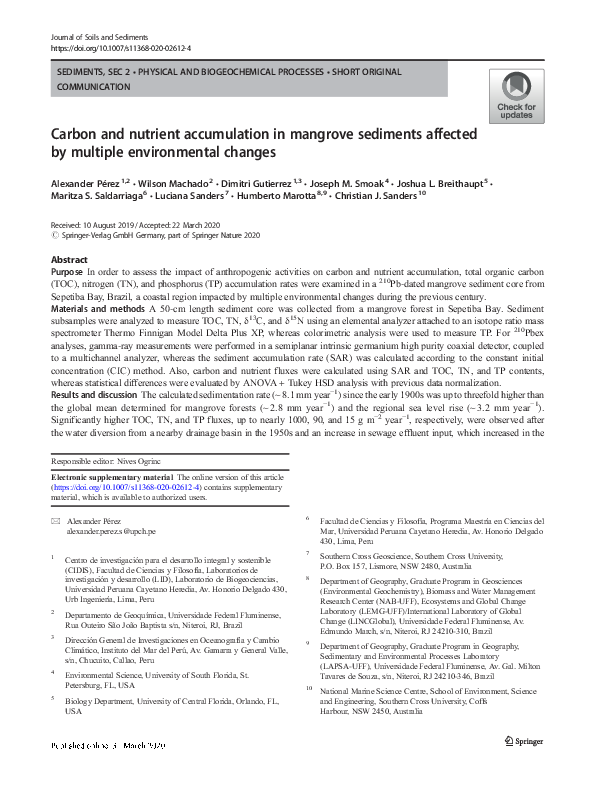 (PDF) Carbon and nutrient accumulation in mangrove sediments affected ...