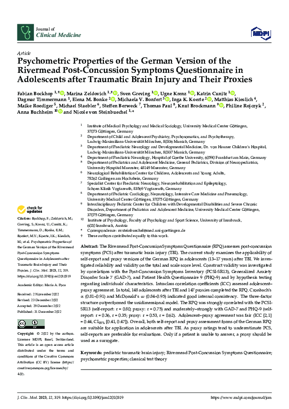 (PDF) Psychometric Properties of the German Version of the Rivermead ...