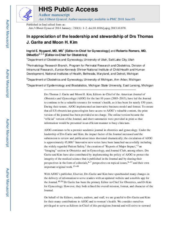 (PDF) In appreciation of the leadership and stewardship of Drs Thomas J ...