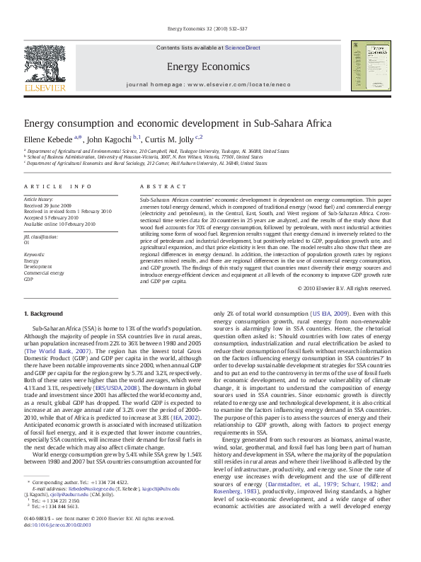 (PDF) Energy consumption and economic development in Sub-Sahara Africa