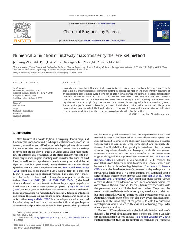 (PDF) Numerical simulation of unsteady mass transfer by the level set ...