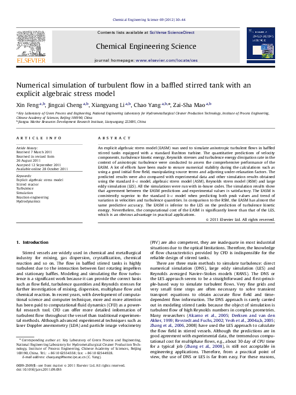 (PDF) Numerical simulation of turbulent flow in a baffled stirred tank ...