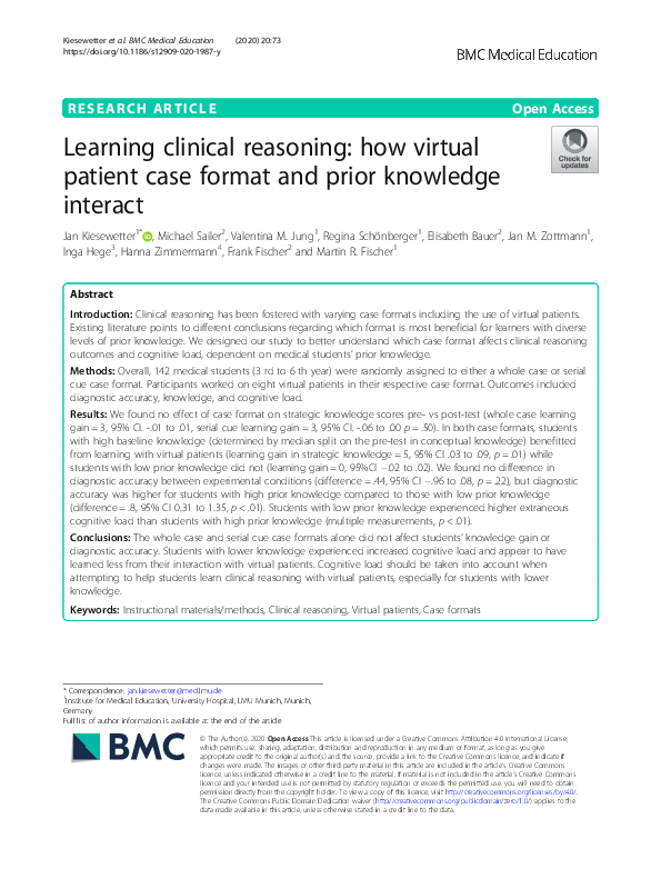 (PDF) Learning clinical reasoning: how virtual patient case format and ...