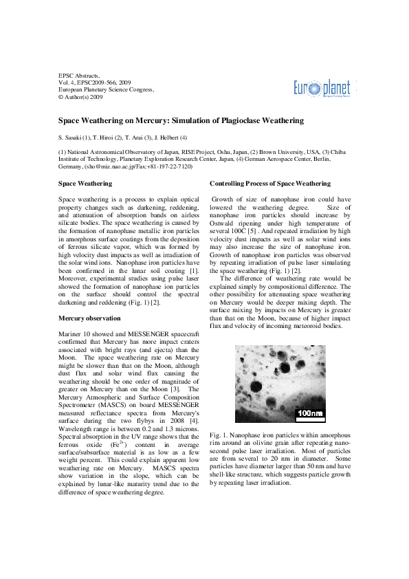 (PDF) Space weathering on Mercury: Simulation of plagioclase weathering