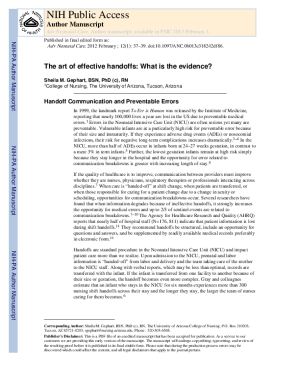 (PDF) The Art of Effective Handoffs