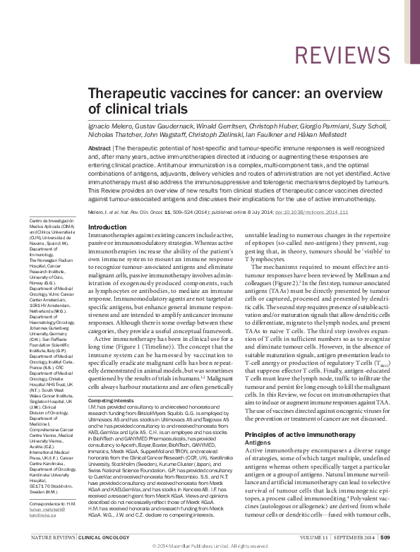 (PDF) Therapeutic vaccines for cancer: an overview of clinical trials