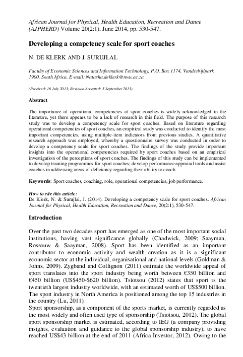(PDF) Developing a competency scale for sport coaches