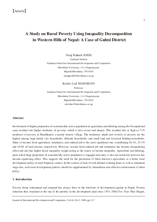 (PDF) A Study on Rural Poverty Using Inequality Decomposition in ...