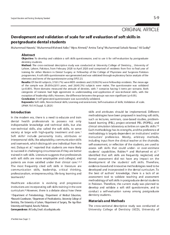 (PDF) Development and validation of scale for self evaluation of soft ...