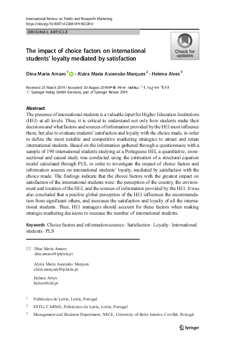 (PDF) The impact of choice factors on international students’ loyalty ...