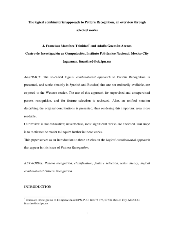 (PDF) The logical combinatorial approach to pattern recognition, an ...